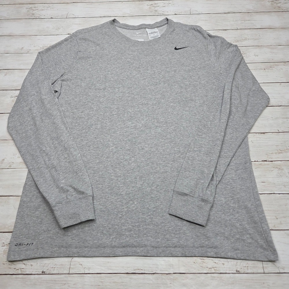 Nike Dri-FIT Athletic Cut Long Sleeve Training Tee Mens 2XL-Tall Gray 707520-063